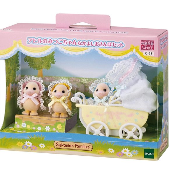 Sylvanian Families Other - Calico Critters Baby DUCK Triplets With Pram Sylvanian Families Limited Edition